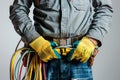 Construction worker with a belt of tools Royalty Free Stock Photo