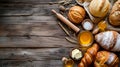 Assorted Baked Goods on Rustic Wooden Table - Cozy Bakery Scene Royalty Free Stock Photo