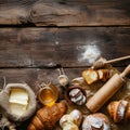 Assorted Baked Goods on Rustic Wooden Table - Cozy Bakery Scene Royalty Free Stock Photo
