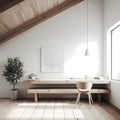 Modern Home Office with Wooden Desk and Window View Royalty Free Stock Photo