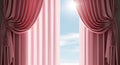 Luxury pink drapes reveal a sunlit blue sky Royalty Free Stock Photo