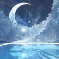 Ethereal Pool Mosaic with Full Moon Royalty Free Stock Photo