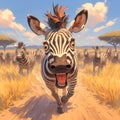 Zebra Stampede in a Serengeti-like Landscape