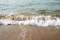 Dynamic Seashore: Waves Crashing on Sandy Beach Royalty Free Stock Photo