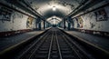 Abandoned Subway Station with Peeling Paint and Vintage Posters Royalty Free Stock Photo