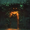 Haunted House Entrance, Spooky Kudzu, Halloween Atmosphere Royalty Free Stock Photo