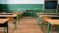 Empty Elementary Classroom with Desks and Chairs, Education Concept Royalty Free Stock Photo