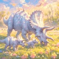 Heartwarming Triceratops Family in Nature\'s Embrace