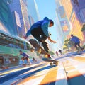 Dynamic City Skateboarders