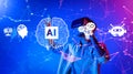 The Future of Artificial Intelligence: A Virtual Reality Experience Showing AI Concepts and User Interaction in a Royalty Free Stock Photo