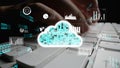 Conceptual image of digital interaction with cloud computing technology and data visualization trends in a modern Royalty Free Stock Photo