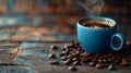 Aromatic Fresh Brewed Coffee in a Blue Mug