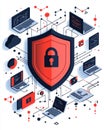 A Comprehensive Overview of Cybersecurity with a Red Shield and Digital Devices for Data Protection and Privacy