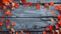 Rustic Autumn: Maple Leaves on Wood Background Royalty Free Stock Photo