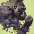 Detailed Gorilla Illustration, Powerful Swirls, Unique Artwork