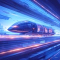 High-Speed Futuristic Train in Tunnel