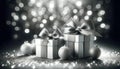 Elegant Silver Gift Boxes with Sparkling Christmas Ornaments, AI Generated