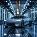 Futuristic Electric Car in High-Tech Tunnel Royalty Free Stock Photo