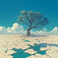 Desert Oasis: A Lone Tree in a Barren Landscape Royalty Free Stock Photo