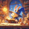 Charming Rabbit Wizard Reading