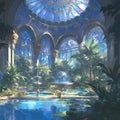 Serene Conservatory with Stained Glass Dome Royalty Free Stock Photo