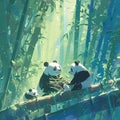 Ethereal Panda Family in Nature\'s Splendor