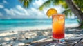 Sunny Day Beachside Cocktail: Refreshing Drink by the Shoreline Royalty Free Stock Photo