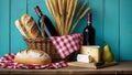Romantic Picnic Setup Wine Bread Cheese and Fruit Still Life Royalty Free Stock Photo