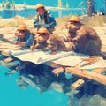 Hardworking Beavers Building a Bridge Royalty Free Stock Photo