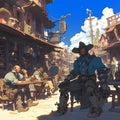 Robotic Cowboy in Western Town