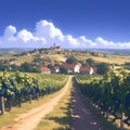 Bountiful Vineyard with Medieval Village