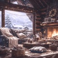 Cozy Cabin, Warm Fire: Holiday Home Comforts Royalty Free Stock Photo