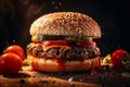 exaggeratedly large and appetizing hamburger