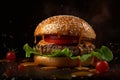 exaggeratedly large and appetizing hamburger