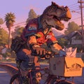 Striking Dinosaur Postal Worker on City Streets