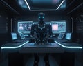High-Tech Command Center: A Robot Effortlessly Navigates the Complexity of a Futuristic Control Room - Generative AI
