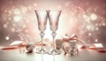 Elegant Celebration Concept with Champagne Glasses and Gift, AI Generated Royalty Free Stock Photo