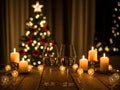 Cozy christmas table setting with wine and candles Royalty Free Stock Photo