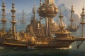 The Magnificent Skyship Moors at a Coastal City with Generative AI