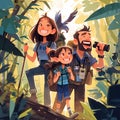 Happy Adventure: Family\'s Jungle Exploration Royalty Free Stock Photo