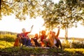 Golden Hour Family Picnic by the Lake Royalty Free Stock Photo