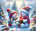 A Gift of Joy: Snowmen Sharing Christmas Cheer Royalty Free Stock Photo