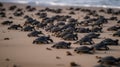 Hundreds of Baby Turtles Racing Towards the Sea, Start of Their Great Marine Adventure