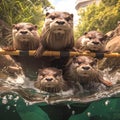 Endearing otter family moment Royalty Free Stock Photo