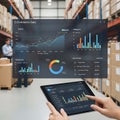 E-Commerce Data Dashboard in Warehouse Setting Royalty Free Stock Photo