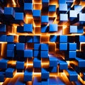A group of blue cubes with orange lights.