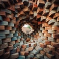 Abstract Brick Wall with Portal Window