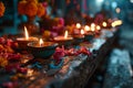 enchanting diwali setup with diyas and rangoli