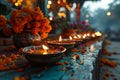 enchanting diwali setup with diyas and rangoli