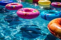 vibrant colored floats in pool